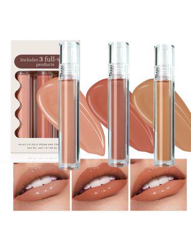 Lip Gloss Set for Women Lip Plumping Gloss Moisturising Lip Tint Stain Lip Oil Glossy Shimmer Hydrating Mirror Liquid Lipstick Velvet Lip Glaze Juicy Glossy Finish Lip Makeup Gifts 3 Colors Shinny Lip Gloss Set A