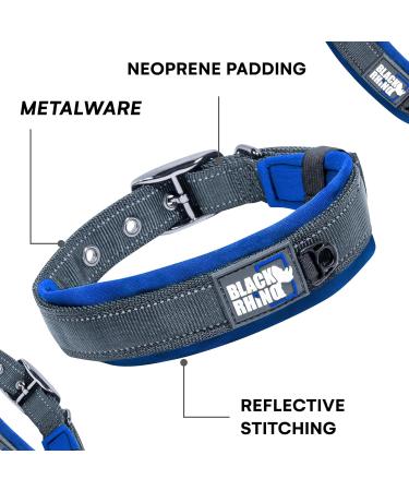 Black Rhino Comfort Collar | Super Soft Neoprene Dog Collar for All Breeds | Adjustable Reflective & Weatherproof (Large Blue/Black) - Buy Online on SooperMarket.com