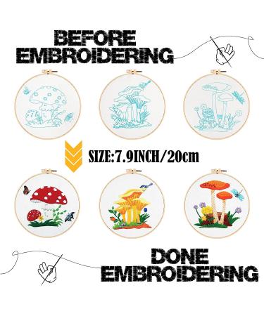 Embroidery Starter Kit: Mushroom Cross Stitch Set for Beginners - 5 Sets with Patterns, Instructions, Hoops, Needles & Threads - Buy Online on SooperMarket.com