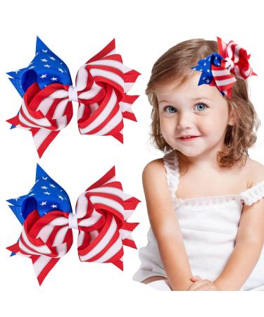 Whaline Jumbo 4th of July Bow Hair Clips 5.9inch American Flag Barrette Hair Bow Patriotic Stars and Stripes Hairgrips Baby Girls Women Hair Accessories for Independence Day Memorial Day  2Pcs
