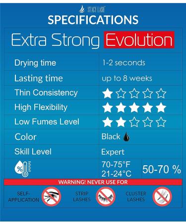 Stacy Lash Extra Strong Evolution Eyelash Extension Glue + Gel Remover - 1-2 sec Drying Time - 8 Weeks Retention - Professional Use Only - 15ml - Buy Online on SooperMarket.com