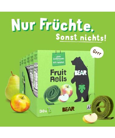 Buy Bear Fruit Rolling Apple - 100% Natural No Added Sugar Healthy Snack | 30 Bags x 20g | Ideal for Kids & Adults | 600g Green - Buy Online on SooperMarket.com