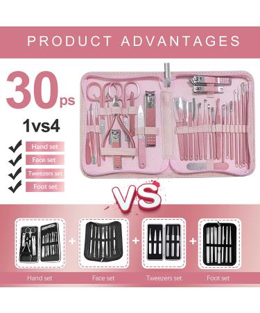 RedFlow 30 in 1 Manicure Set - Professional Nail Clippers & Pedicure Tools Kit - Travel-Friendly - Pink - Buy Online on SooperMarket.com