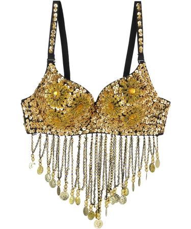 YOOJOO Women Tribal Sequin Belly Dance Bra Top with Beaded Fringe - Black - Buy Online on SooperMarket.com