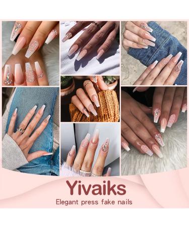 Yivaiks 24pcs Handmade Glitter Gradient Pink Press on Nails with Crystal Gem Design - Medium Length Ballerina Coffin Fake Nails for Banquets and Parties | Jelly Glue Acrylic Nails (GD-004) - Buy Online on SooperMarket.com