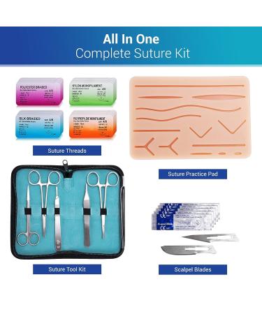 Alcedo Suture Practice Kit for Medical Students - Complete 32-Piece Set with Large Suturing Pad, Tools, and Threads - Ideal for Practice and Demonstration - Buy Online on SooperMarket.com