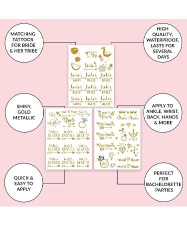Bride to Be Temporary Tattoos - 50 Gold Metallic Designs for Bachelorette Party, Waterproof & Non-Toxic - Buy Online on SooperMarket.com