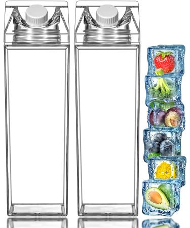 LeonBach 2 Pack 500ml Plastic Milk Carton Water Bottle, Clear Milk Carton Portable Water Bottle Milk Bottle