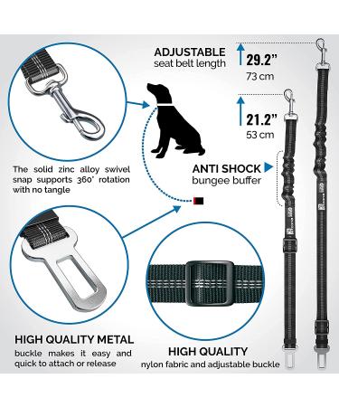 Adjustable Black Dog Seat Belt with Elastic Bungee Buffer - Car Travel Accessories - Buy Online on SooperMarket.com