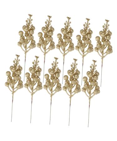 ABOOFAN 10pcs Christmas Imitation Berries Christmas Decorations Flower Garland Wreath Christmas Berries New Year's Decor Artificial Xmas Berry Stem Xmas Berries Christmas Tree Foam Crafts Golden 19X5X5CM