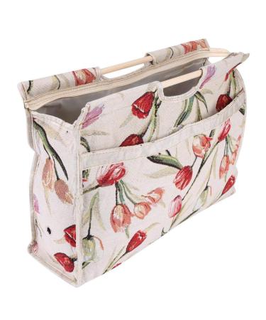 Zerodis Woven Storage Bag with Handle Fabric Exquisite Practical Wood for Knitting Needles Sewing Tools(Red Flower)