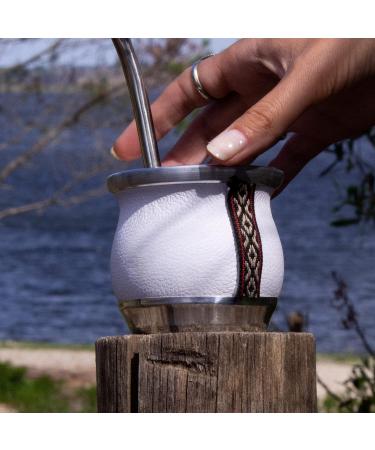 thebmate Premium Yerba Mate Cup (Mate Gourd) - Crafted Ceramic Teacup - Brown Leather Wrapped Handmade in Uruguay - Mate Tiny - Camionero Style (White) - Buy Online on SooperMarket.com