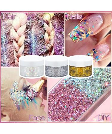 3Pcs Holographic Body Glitter Gel with 3 Makeup Brushes 50ml Mermaid Sequins Sparkling Liquid Eyeshadow Sequins Glitter for Face Body Eye Hair DIY Art Festival Party Makeup Decoration - Buy Online on SooperMarket.com