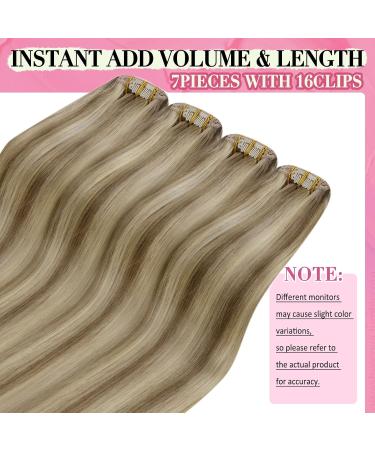 Youngsee 40 cm Clip In Extensions - Real Remy Hair Light Brown & Blonde 120g (7 Pieces) - Buy Online on SooperMarket.com