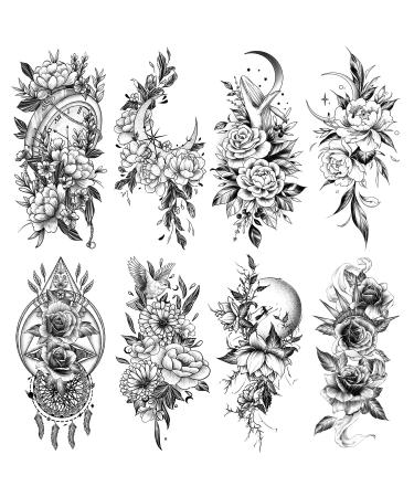 Cerlaza Large Temporary Tattoos for Women Girls  Flower Realistic Long Lasting Arm Half Sleeves Fake Tattoos for Adult  Tatuajes Temporales Women Waterproof Temporary Tattoos Stickers -10 Sheets