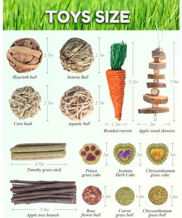 Pweituoet Rabbit Toys for Small Animals - 100% Natural Handmade Chew Treats for Bunny, Hamster, Guinea Pig, Chinchilla, Rat | Variety of 14 Types - Buy Online on SooperMarket.com