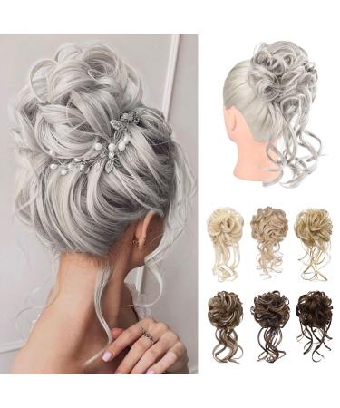 REECHO Messy Bun Hair Piece Tousled Updo Elastic Hair Bun Hair Piece for Women Synthetic Messy Hair Bun Donut Accessories Scrunchies - Grey/Brown/Silver/White Mixed