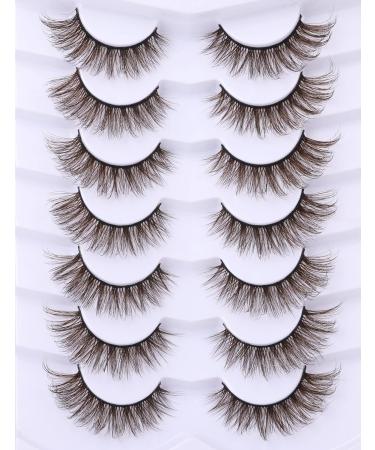 ALPHONSE Brown Strip Dark Brown False Lashes 7 Pack - Short Wispy Natural Look D Curl Extensions - Buy Online on SooperMarket.com