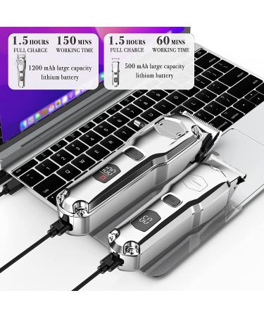 Hatteker Hair Clipper & Trimmer Set - Professional Cordless Barber Kit for Men, Waterproof, USB Rechargeable - Silver - Buy Online on SooperMarket.com