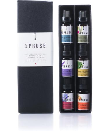 SPRUSE Canadian 100% Natural Essential Oils Set of 6 - Mandarin Rosemary Lemongrass Eucalyptus Peppermint Lavender - Buy Online on SooperMarket.com