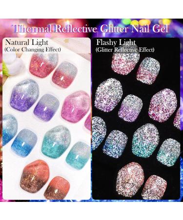 MSRUIOO Reflective Glitter Color Changing Gel Nail Polish Temperature Color Change Glitter Gel Polish Reflective Gel Nail Polish Diamond Glitter Pink Purple Blue Color Changing Nail Polish 2 Colors Changing Gel Nail Polish - Buy Online on SooperMarket.com