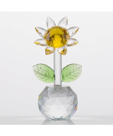 Qianwei Crystal Sunflowers Figurine with Vase - Sunflower Gifts Bouquet Collectible Figurines Crystal Office Home Decor Paperweight - Glass Sun Flower for Women Mom Bestfriend Wedding Anniversary Clear Crystal Sunflower