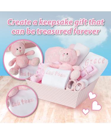 Baby Box Shop Personalised Baby Gift Set - 12 Essentials + 3 Personalised Gifts for Newborn Baby Girl - Pink Hamper Basket - Buy Online on SooperMarket.com