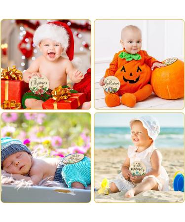 16-Piece Floral Wooden Baby Monthly Milestone Cards - Double-Sided Baby Months Signs for Newborn Photo Props - Fresh Flowers Design - Buy Online on SooperMarket.com
