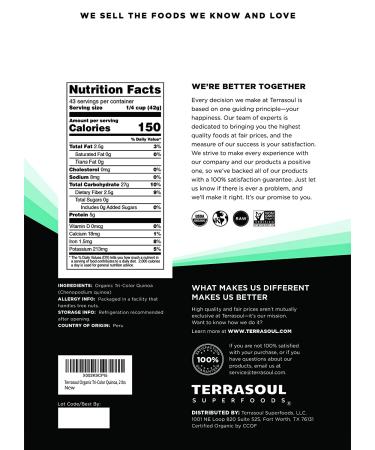 Terrasoul Superfoods Organic Tri-Colored Quinoa 4 Lbs - Premium Quality Quinoa Blend - Buy Online on SooperMarket.com