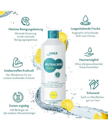 HAKA Neutral Soap Liquid Citrus Cleaner - pH-Neutral 200 Applications Long-Lasting Lemon Scent 1L All-Purpose International Shipping - Buy Online on SooperMarket.com