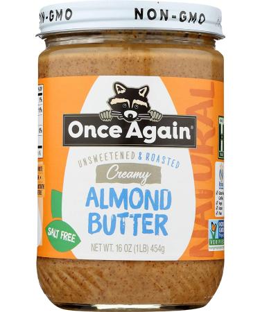 Once Again Natural Creamy Roasted Almond Butter - Unsweetened & Salt-Free - 16 oz - Buy Online on SooperMarket.com