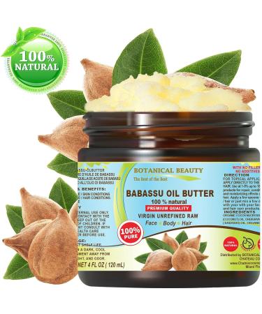 Botanical Beauty Babassu Oil Butter 100% Pure Unrefined Cold-Pressed | 4 Fl oz Natural Moisturizer for Face Skin Body Hair | Rich in Vitamin E & C - Buy Online on SooperMarket.com