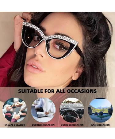 FEISEDY Diamond Blue Light Blocking Cat Eye Glasses for Women - Rhinestone Oversized Anti Eyestrain Computer Glasses Frame B2358 - 51mm - Buy Online on SooperMarket.com