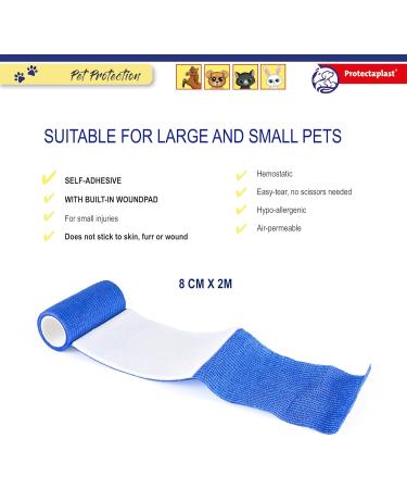 Protectaplast Self-Adhesive Blue Bandage for Pets (8cm x 2m) - Latex-Free & Glue-Free Wound Care for Dogs Cats & Horses - Buy Online on SooperMarket.com