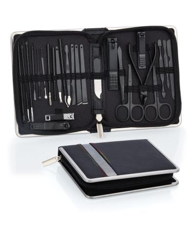 Coolzon manicure set 26-part professional nail clip set stainless steel nail set Tools for manicure and pedicure nail shaping cleansing advanced zip pocket design black