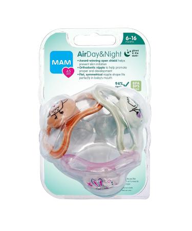MAM Air Night & Day Baby Pacifier 3 Count Pack - Glows in The Dark, Sensitive Skin, 6-16 Months, Girl - Buy Online on SooperMarket.com