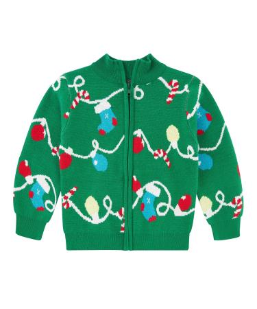 Christmas Jumper for Toddlers Boys Sweater Cardigan Zipper Classic Xmas Reindeer Winter Long Sleeve Knitted Kids Boys Tops 12-18 Months Green
