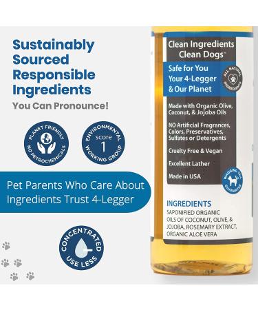 4Legger USDA Organic Hypoallergenic Coconut Dog Shampoo 16 oz - Fragrance-Free with Aloe for Dry, Itchy, Sensitive Skin - Buy Online on SooperMarket.com