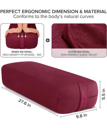 Premium Simian Yoga Bolster Pillow - Supportive Rectangular Cushion with Velvet Cover - Washable & Skin-Friendly - Ideal for Restorative & Yin Yoga - Burgundy - Buy Online on SooperMarket.com