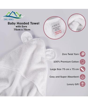 Super Soft 100% Cotton Hooded Baby Towel with Ears | 75x75cm | Highly Durable | Pack of 1 White Towel - Buy Online on SooperMarket.com