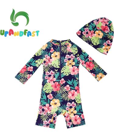 UPF 50+ Dark Blue Baby Girl One Piece Swimwear with Sun Hat | Toddler Swimsuit 12-18 Months - Buy Online on SooperMarket.com