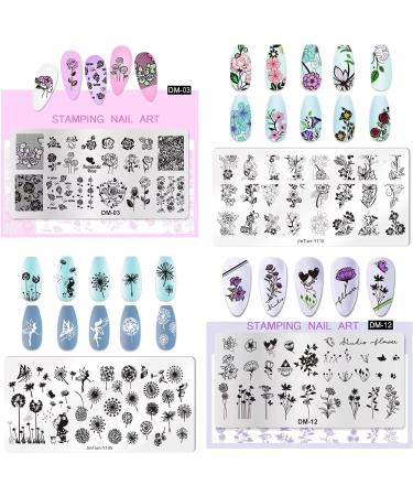 4Pcs Flower & Butterfly Nail Stamp Plates - DIY Manicure Art Stamping - Buy Online on SooperMarket.com