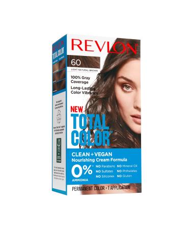Permanent Hair Color by Revlon, Permanent Hair Dye, Total Color with 100% Gray Coverage, Clean & Vegan, 60 Light Natural Brown, 3.5 Oz 1 Count (Pack of 1) 60 Light Natural Brown