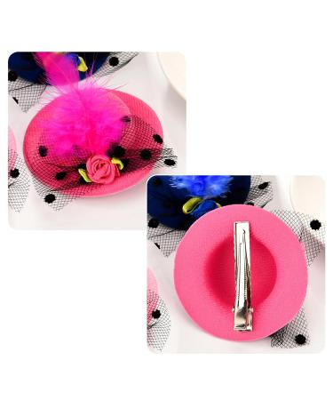 12-Piece Mini Hat Clips for Girls - Tea Party Fascinator Hair Accessories with Ribbon Flowers and Faux Feather Mesh Bow Barrettes - Toddler Costume Accessory - Buy Online on SooperMarket.com