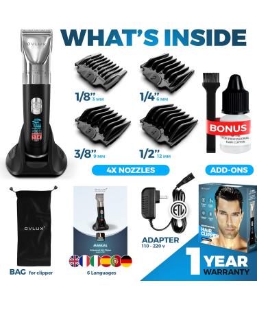 OVLUX Advanced Hair Clipper Kit - Corded/Cordless Ergonomic LED Display Stainless Steel Blades Men's Hair & Beard Styling - 4 Guide Combs & Accessories - Buy Online on SooperMarket.com