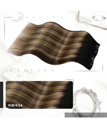 Moresoo Balayage Clip in Hair Extensions - Natural Black to Dark Brown with Golden Blonde - 18 Inch 7 Piece/120g #1B/4/14 - Buy Online on SooperMarket.com