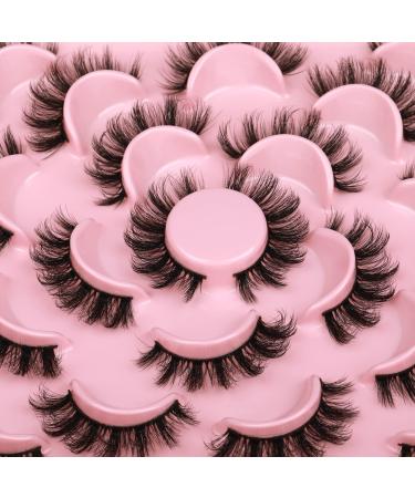 wiwoseo False Eyelashes Russian Strip Lashes Natural Wispy Fluffy 3D Effect D Curly Cat Eye Lashes Russian Volume Lashes 15MM Crossing Fake Eyelashes 10 Pairs B-18MM