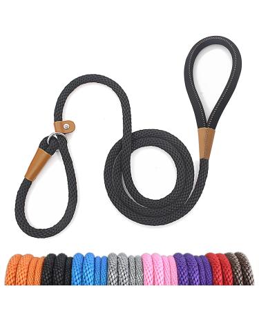 lynxking Dog Leash Slip Rope Lead Leash Strong Heavy Duty Braided Rope No Pull Training Lead Leashes for Medium Large and Small Dogs Slip Lead-Large 1/2in x 5ft (1.3cm x 1.5m) Black
