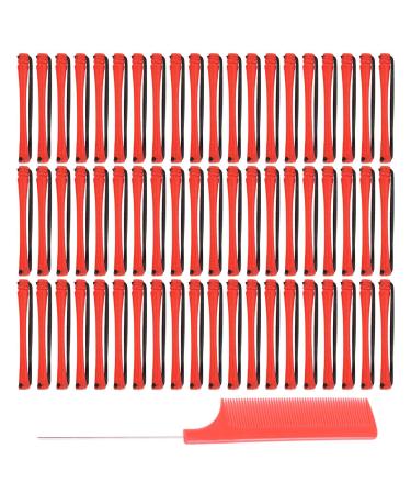 48pcs Hair Perm Rods Plastic Perming Rods Curlers Hair Rollers Curlers with Tail Comb Hair Perming Kit for Hairdressing Hair Styling or DIY Tool(Red)