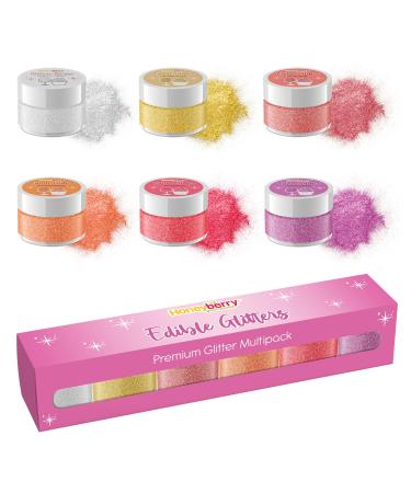 Edible Glitter Multipack (6 x 3g Jar) - Assorted Colours of Sparkling Glitter for Drinks Cocktails Desserts and Ice Cream Cake and Muffins Decoration - Food Grade Shimmering Dust Set (Glitter Warm)